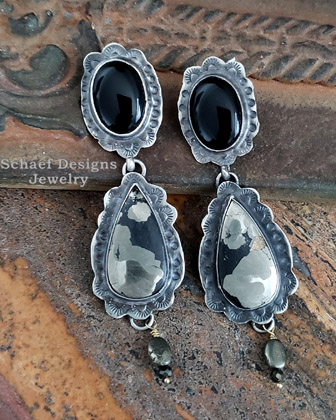 Schaef Designs Pyrite & black onyx dangle post earrings | Arizona