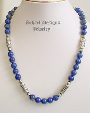 Schaef Designs deep blue lapis & Sterling Silver Southwestern style tube & bench bead necklace | Southwestern Basics Collection | Native American Jewelry | online upscale native American & southwestern jewelry boutique gallery| Schaef Designs Southwestern turquoise Jewelry | New Mexico 
