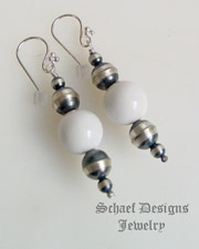 Schaef Designs white agate & Sterling Silver navajo pearl bench bead wire earrings | New Mexico 