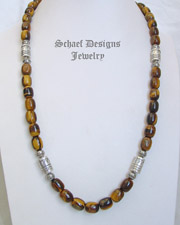  Schaef Designs Long Tigereye & Sterling Silver Tube Bead Necklace | New Mexico