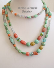  Schaef Designs 60 inch long turquoise & coral wrapping necklace | New Mexico
