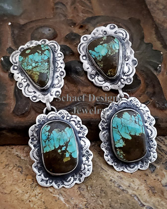 Schaef Designs Hubei Turquoise & Stamped sterling silver Post earrings | Arizona 