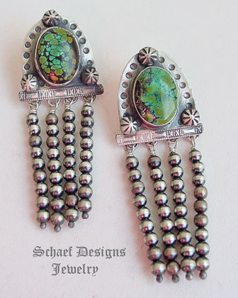 Schaef Designs hubei turquoise & sterling silver Navajo Pearl waterfall post earrings | Arizona