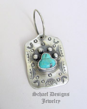 Schaef Designs turquoise paw print & Sterling Silver Dog Tag Pendant | New Mexico