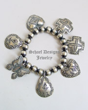  Schaef Designs Denim Sterling Silver Navajo Pearl & Vince Platero Charms Bracelet | New Mexico
