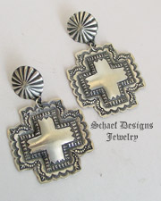 Vince Platero Hand Stamped Sterling Silver Square Puffy Cross POST Earrings | Schaef Designs | New Mexico