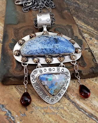 Schaef Designs dumortierite, opal, amber and sterling silver Southwestern pendant | Arizona 