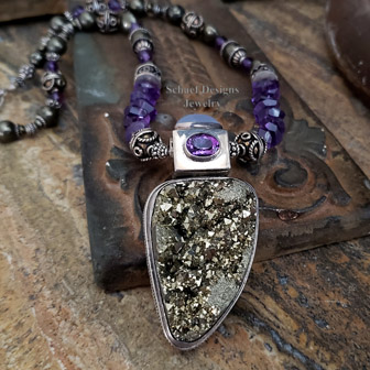 Schaef Designs Pyritized Druzy & Amethyst Artisan Handcrafted Gemstone Necklace | New Mexico