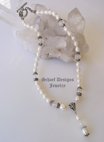 Schaef Designs White Freshwater Pearl & Sterling Silver short necklace with pearl & crystal pendant | Arizona