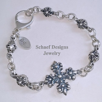 Schaef Designs solid sterling silver rosette link cross bracelet unisex| New Mexico 