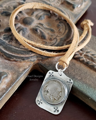 Schaef Designs Indian Head Nickel Dog Tag on Leather Necklace Set | Arizona Arizona