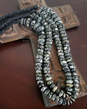 Schaef Designs Buffalo Turquoise Rondelle & Black Braided Leather Necklace | Arizona