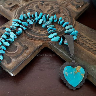 Schaef Designs dark blue turquoise heart in black silver pendant | Arizona 