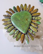 Federico signed large brown & turquoise & sterling silver heart pin pendant |upscale Southwestern artisan handcrafted turquoise jewelry | Schaef Designs Jewelry | Arizona