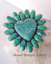 Federico signed blue turquoise & sterling silver small heart pin pendant  | Schaef Designs Jewelry | Arizona