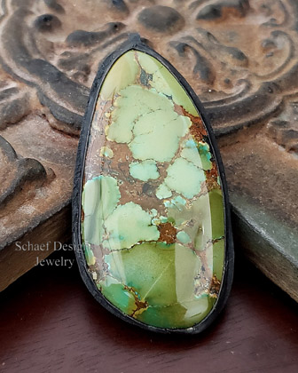 Schaef Designs Green Turquoise set in Black Silver LARGE Pendant | Arizona 