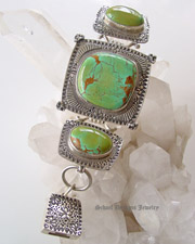 David Troutman Large green turquoise stamped silver bracelet | online jewelry boutique | Schaef Designs Southwestern Turquoise Jewelry |  New Mexico