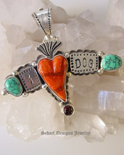 David Troutman Turquoise Apple Coral, Black onyx I LOVE Dog Sterling Silver Pin Pendant  | Schaef Designs Southwestern Turquoise Jewelry | Arizona 