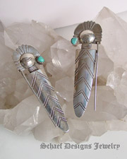 Albert Cleveland Native American Turquoise Jewelry | Pawn Kachina Sterling Silver & Turquoise Post earrings | upscale online turquoise, southwestern, native american, equine, & gemstone jewelry gallery boutique| Schaef Designs artisan handcrafted Jewelry |  Arizona 