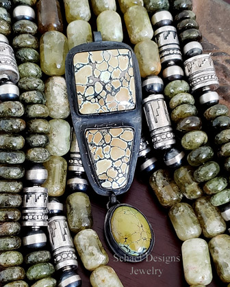 Schaef Designs Larimar Large Pebble & Sterling Silver & Navajo Pearl Necklace 