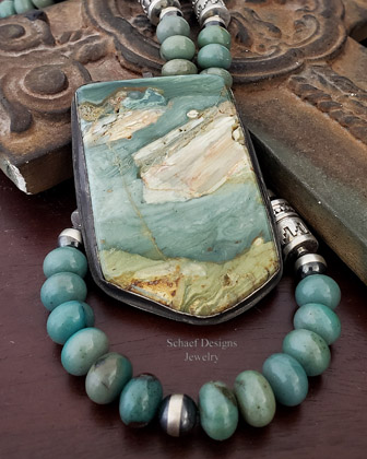 Schaef Designs LARGE blue Morrisonite in Black Sterling Silver Pendant | Arizona 