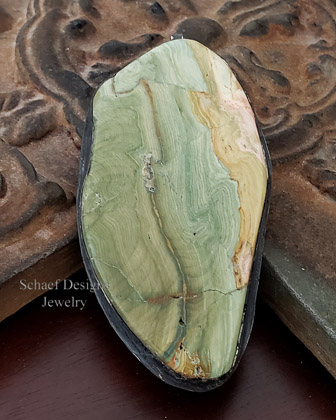  Schaef Designs LARGE Pastel Green Morrisonite Black Silver Pendant | Arizona 