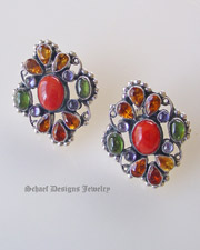 Leo Feeney Mediterranean coral peridot iolite citrine gemstone clip earrings | Schaef Designs artisan handcrafted Jewelry | Arizona 