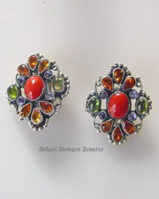 Leo Feeney Mediterranean coral peridot iolite citrine gemstone post earrings | Schaef Designs artisan handcrafted Jewelry | Arizona 