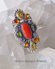 Leo Feeney Mediterranean Red Coral and Gemstone Ring |  Schaef Designs artisan handcrafted Jewelry | Arizona