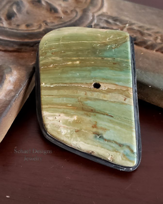 Schaef Designs Large Green Banded Morrisonite & Black Silver Pendant | Arizona 
