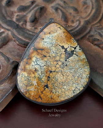  Schaef Designs Large Black Silver Yellow Turquise Pendant | Arizona 