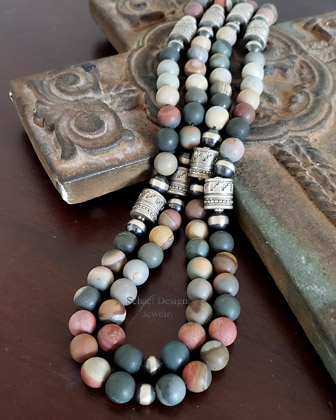 Schaef Designs Polychrome Japser & Sterling Silver Tube Bead Necklace Set | Arizona