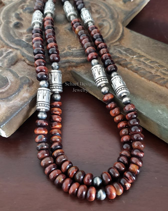 Schaef Designs Red Tigereye & Sterling Silver Tube Bead Necklace Set | Arizona 