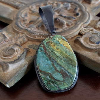 Schaef Designs Southwestern Teal Morrisonite Black Silver Pendant | Arizona 