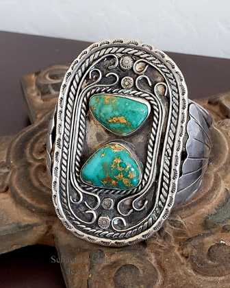 Large Vintage 2 Stone Turquoise & Sterling Silver Cuff Bracelet | Schaef Designs | Arizona 