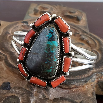  Schaef Designs | Turquoise Coral Cruff Native American made cuff bracelet | Arizona 