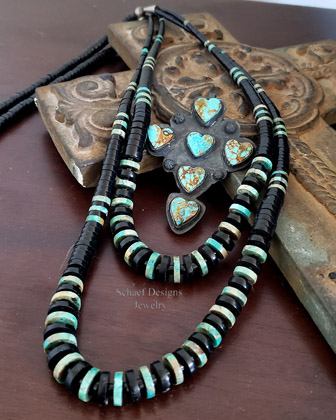   Schaef Designs Turquoise Heart Black Silver Cross Pendant | Arizona 